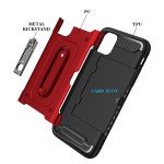 Wholesale iPhone 11 Pro Max (6.5in) Rugged Kickstand Armor Case with Card Slot (Red)